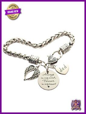 Antique Silver Memorial Bracelet Sympathy Gift In Memory of Dad Charm Always in
